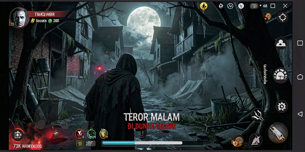 Screenshot gameplay yang menunjukkan suasana menyeramkan di <strong>73K</strong>.