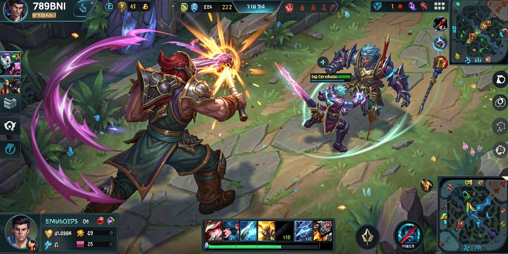 Screenshot menampilkan pertarungan seru di 789BNI dengan karakter MOBA.