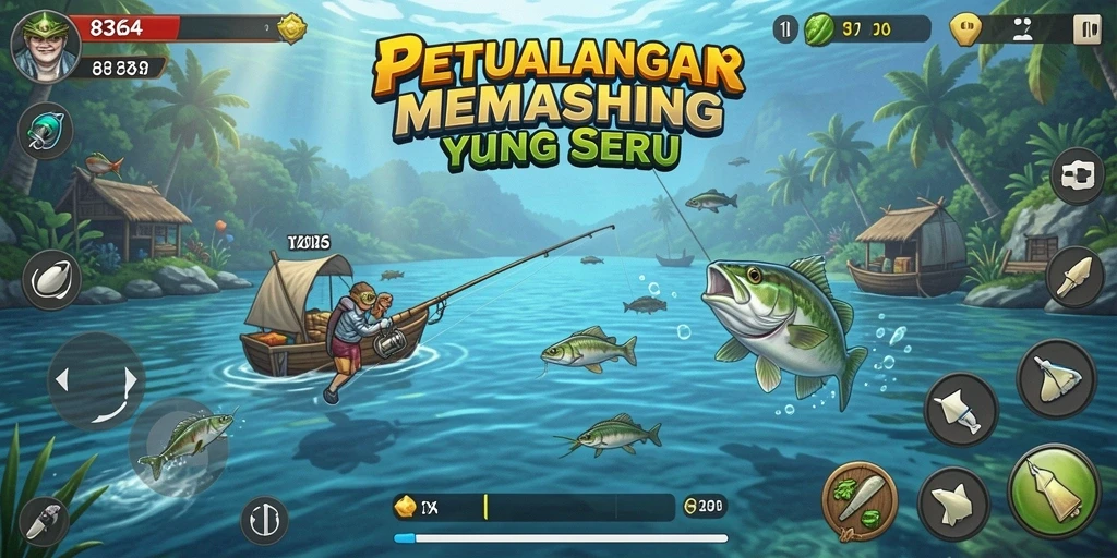 Screenshot menunjukkan pemain tangkap ikan dalam permainan Fishing.