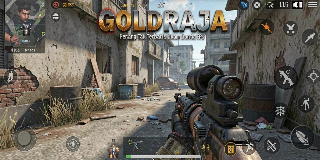 Gameplay seru dan adiktif di GOLDRAJA saat pertempuran FPS.