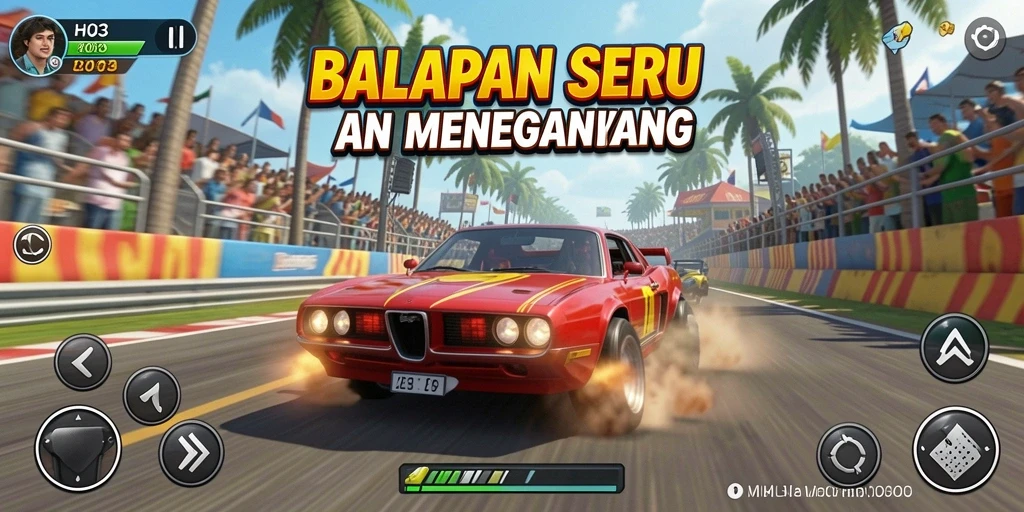 Screenshot gameplay H03 menampilkan balapan yang mendebarkan di lintasan cepat.