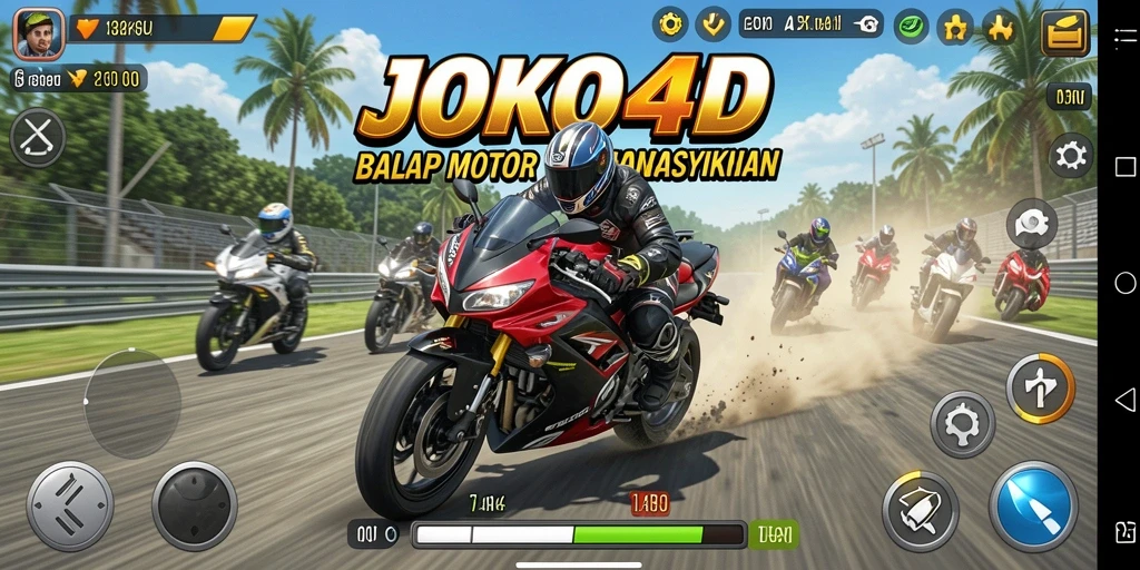 Screenshot gameplay <strong>JOKO4D</strong> menunjukkan aksi balap motor yang mendebarkan.