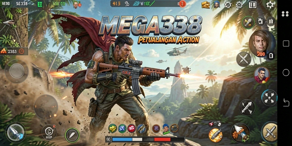Tampilan gameplay dinamis dan mendebarkan dari MEGA338.