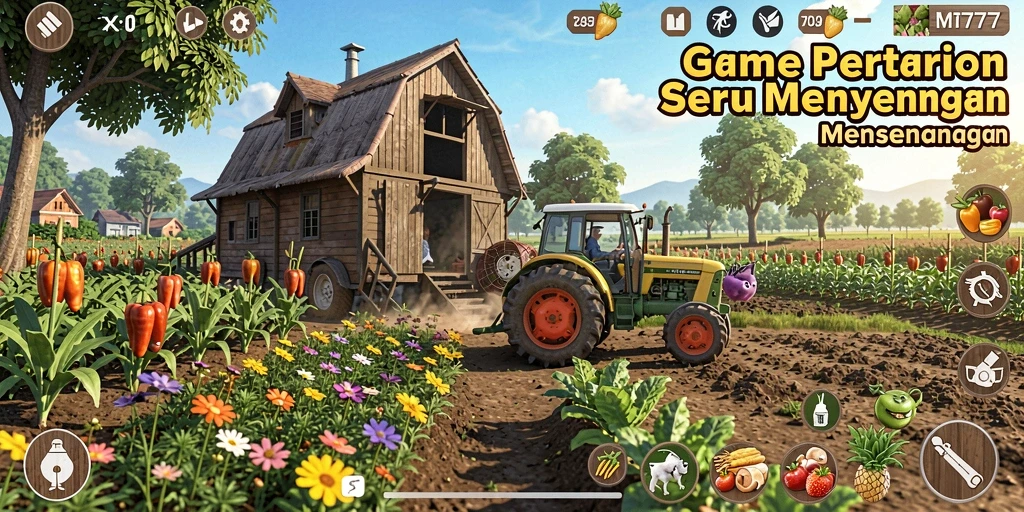 Screenshot gameplay MT777 yang menunjukkan aktivitas bertani yang seru.