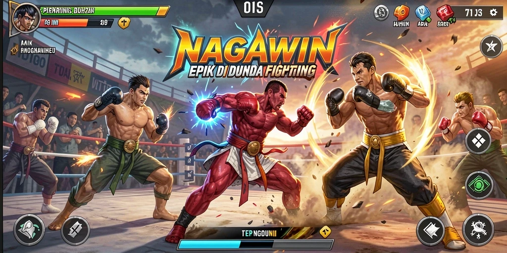 Tampilan gameplay NAGAWIN yang menegangkan saat bertarung.