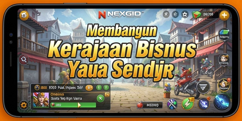 Tampilan gameplay mendalam dari NEXGID yang menunjukkan manajemen bisnis.