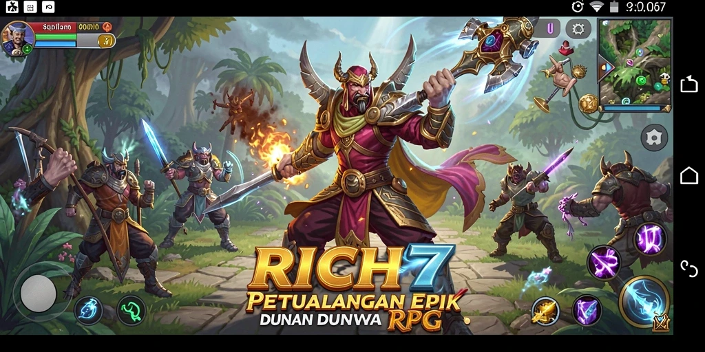 Gameplay RPG RICH7 menunjukkan aksi seru dan strategi pertempuran.