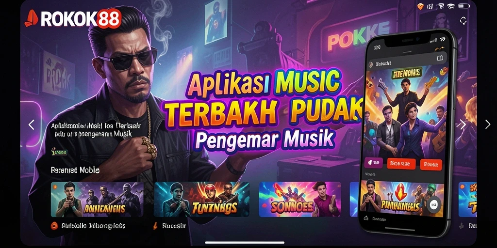 Tampilan screenshot utama ROKOK88 menampilkan antarmuka pengguna saat memutar musik.