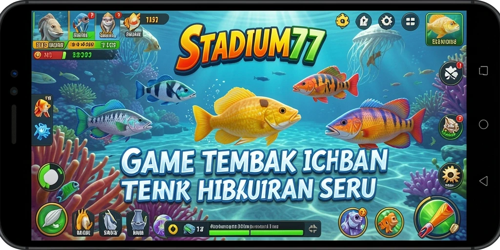 Gameplay seru di STADIUM77 menembak ikan berwarna-warni.