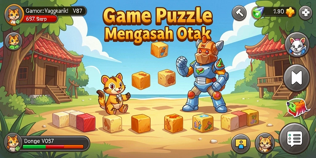 Screenshot V87 menunjukkan gameplay menantang yang penuh dengan puzzle menarik.