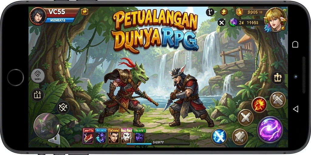 Tangkapan layar gameplay VC55 yang menampilkan aksi petualangan RPG yang seru.